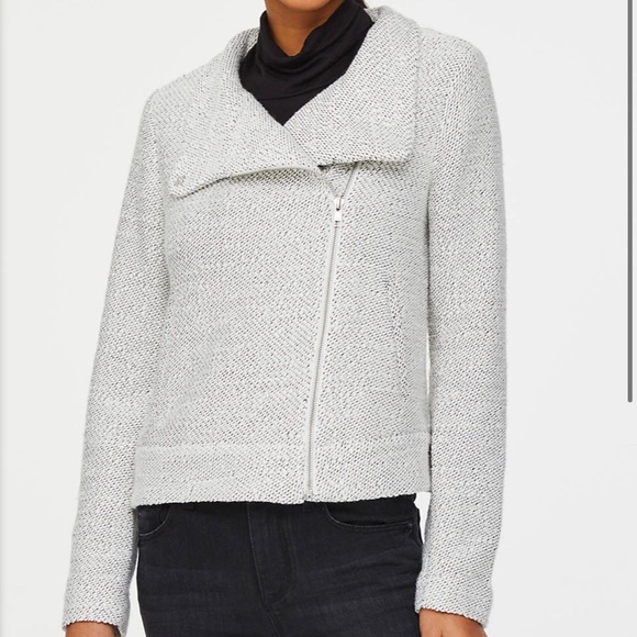 LOFT Sweaters - Loft Outlet Light Grey Knit Tweed Moto Jacket Sweater Size XS